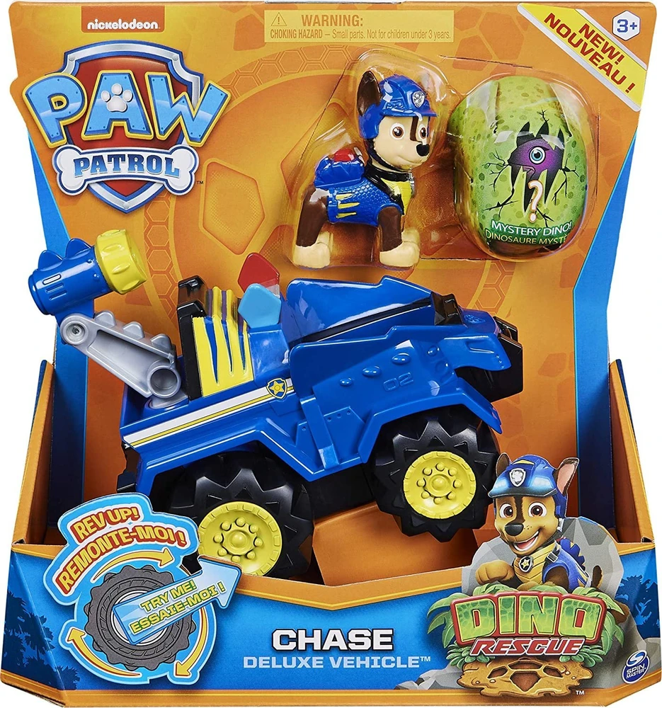 Spin Master Spin Master Paw Patrol Dino Rescue Chases Basic Vehicle, Toy Vehicle (Mėlyna/Geltona, Su šunų figūra ir Surprise Dino)