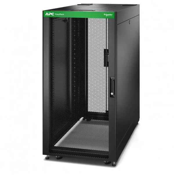 APC Easy Rack 600mm/24U/1200mm, su stogu, šonine panele, ratukais, kojelėmis ir 4 laikikliais, be dugno, juodas | Schneider Electric