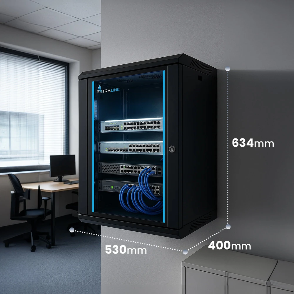 „Extralink Lite“ 12U 530X400 prie sienos montuojama spintelė, juoda