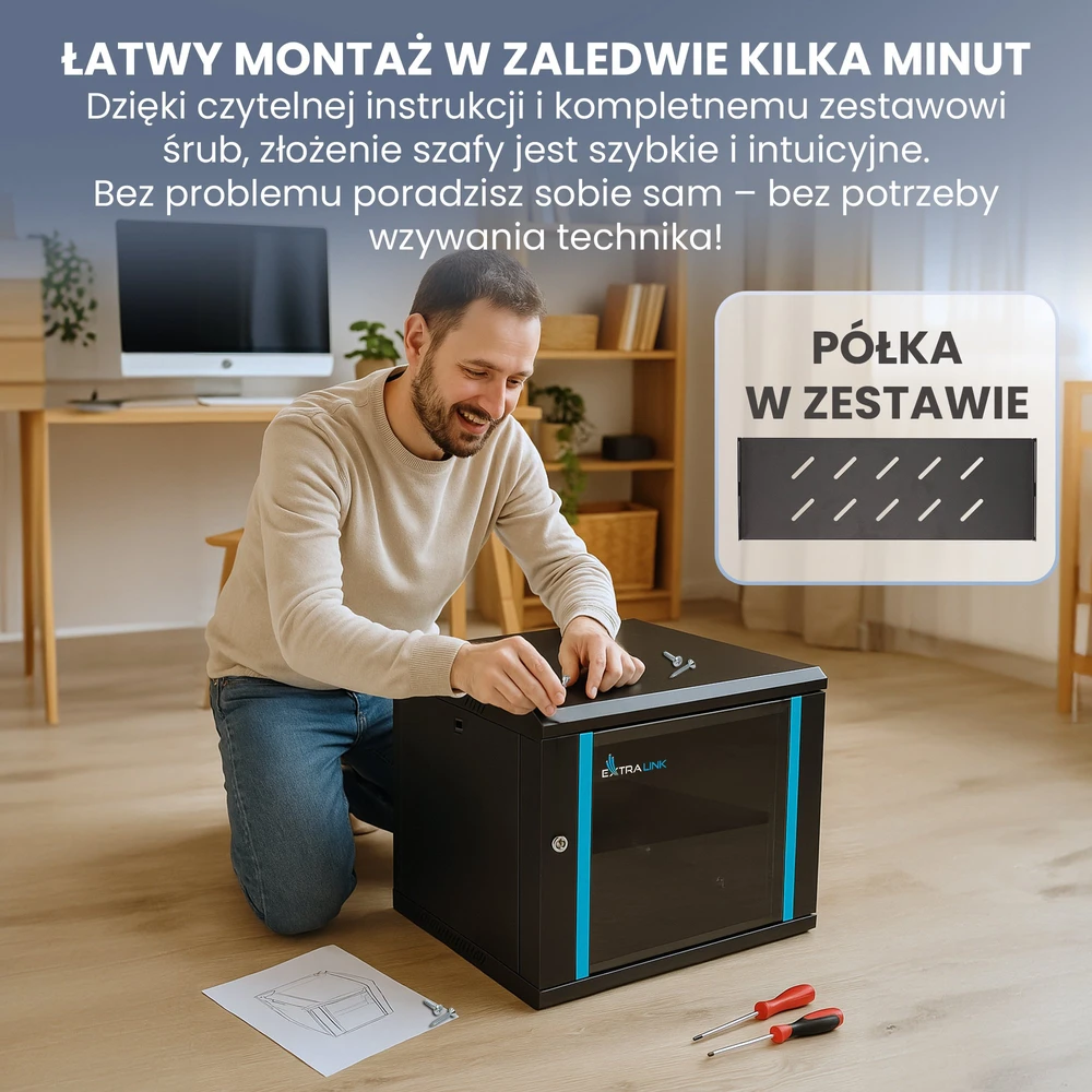 „Extralink Lite“ 12U 530X400 prie sienos montuojama spintelė, juoda