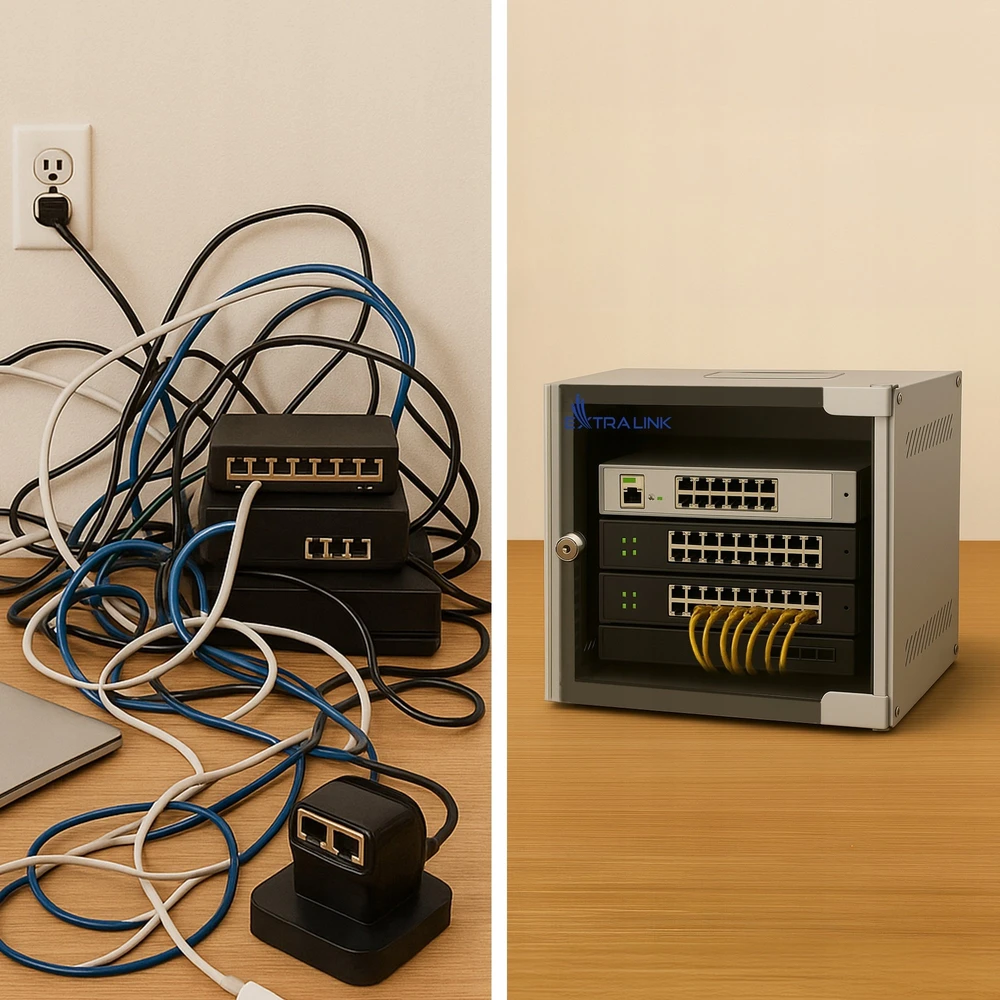 Rackmount „Extralink Lite“ 6U 10 colių 280x310 prie sienos montuojama spintelė, pilka