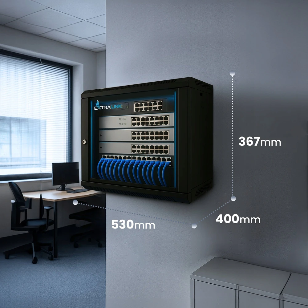 „Extralink Lite“ 6U 530X400 prie sienos montuojama spintelė, juoda