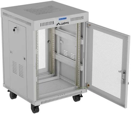 19" 15U 600 × 800 Pilkas FLOOR-STANDING RACK CABINET WITH PERFORATED DOOR AND LCD, LANBERG (FLAT PACK)