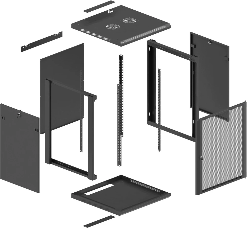 Spinta Lanberg Montavimo pakabinama rack 19'' 15U 600X600 juoda perforuotomis durimis (flat pack) (WF01-6615-23B)