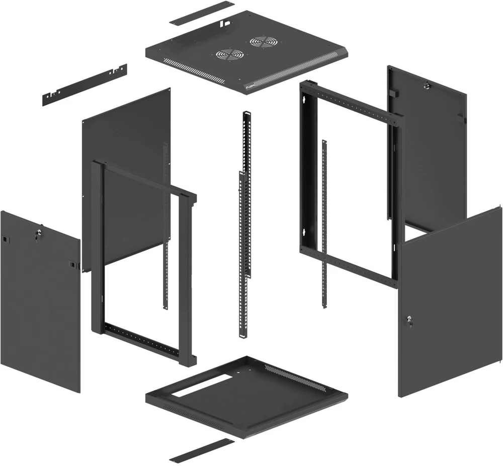 Spinta Lanberg montuojama RACK pakabinama 19'' 27U 600X600 juoda metalinėmis durelėmis (FLAT PACK) (WF01-6627-00B)