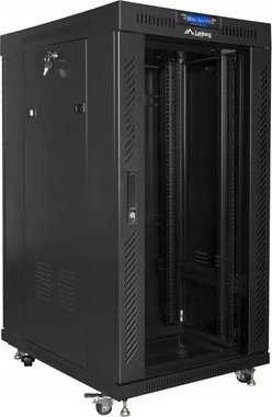 LANBERG FF01-6822-12BL laisvai pastatomas stovas 19 colių savaime surenkamas plokščias paketas 22U/ 600x800mm juodas su stiklinėmis durelėmis LCD