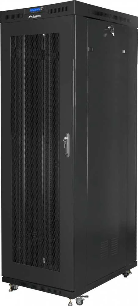 LANBERG FF01-8227-23BL laisvai pastatomas stovas 19 colių savaime surenkamas plokščias paketas 27U/800x1200mm juodas tinklinės durys LCD