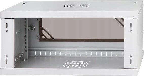 LEXI-Net 19" sieninė spinta Basic 4U 520x450, stiklinės durelės, be nugarėlės, išlankstoma, pilka