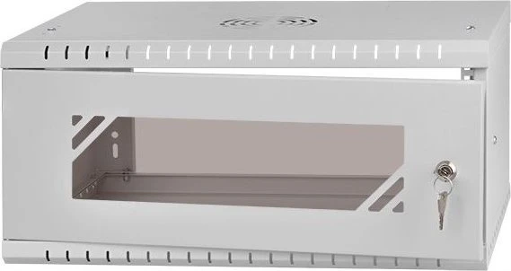 LEXI-Net 19" sieninė spinta Basic 4U 520x450, stiklinės durelės, be nugarėlės, išlankstoma, pilka