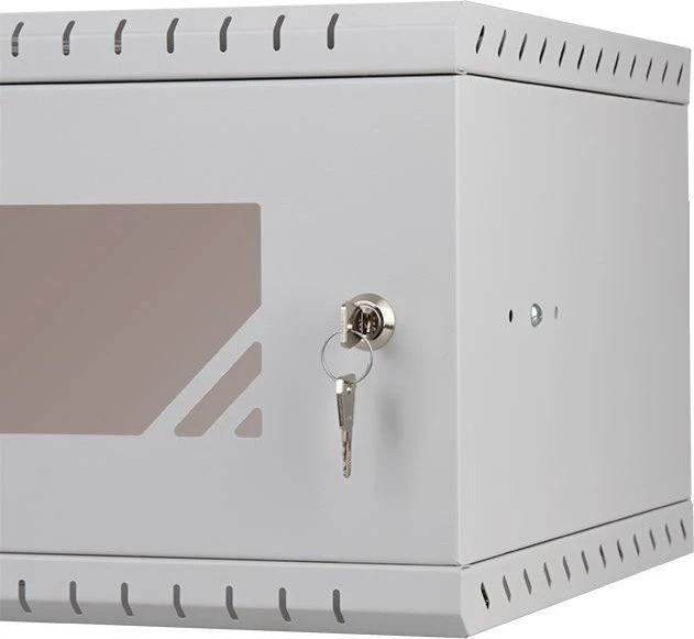 LEXI-Net 19" sieninė spinta Basic 4U 520x450, stiklinės durelės, be nugarėlės, išlankstoma, pilka