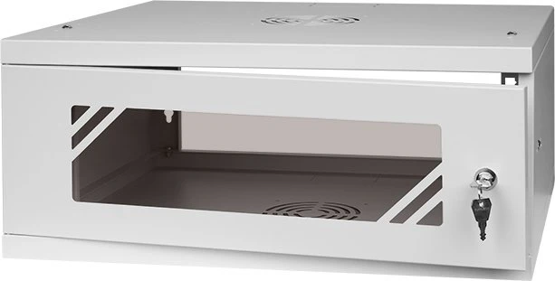LEXI-Net 19" sieninė spinta Basic 4U 520x450, stiklinės durelės, be nugarėlės, išlankstoma, pilka