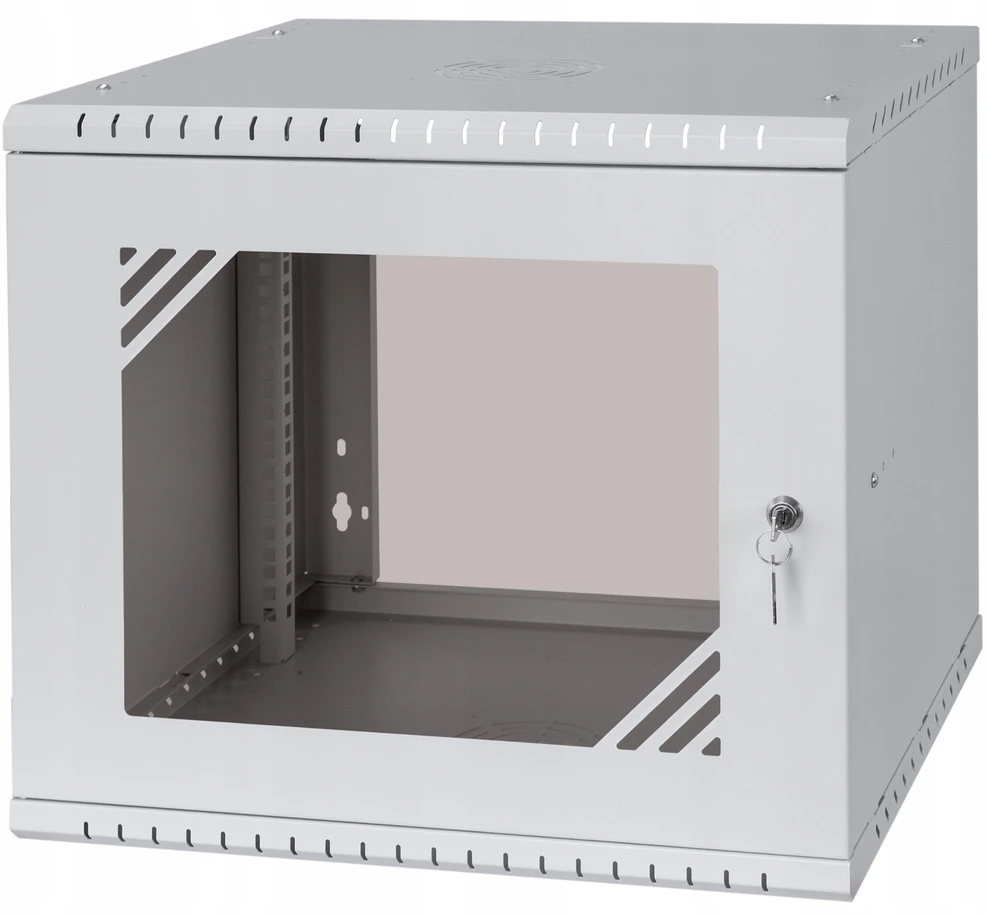 LEXI-Net 19" sieninė spinta Basic 9U 525x450, stiklinės durelės, be nugarėlės, išlankstoma, pilka