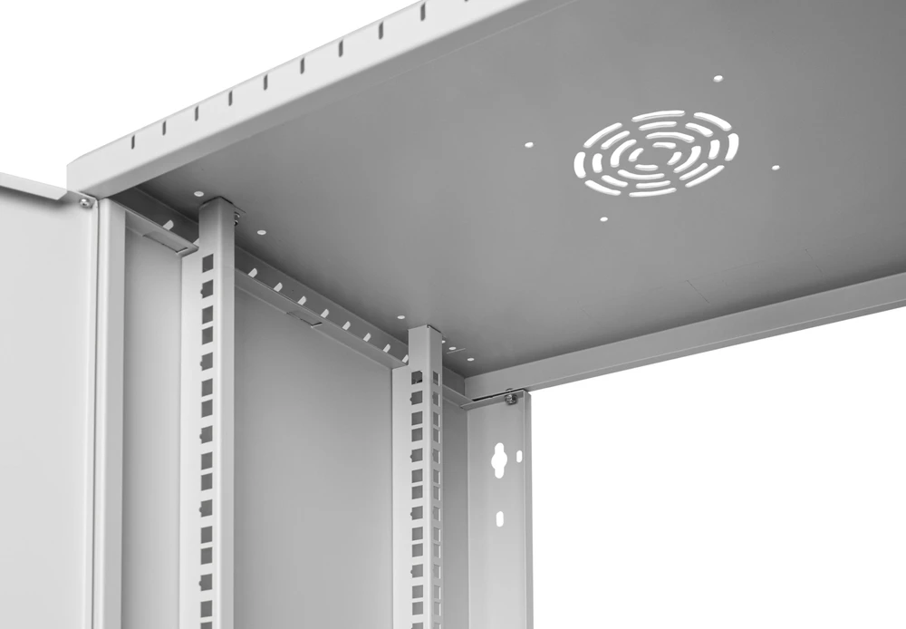LEXI-Net 19" sieninė spinta Basic 9U 525x450, stiklinės durelės, be nugarėlės, išlankstoma, pilka