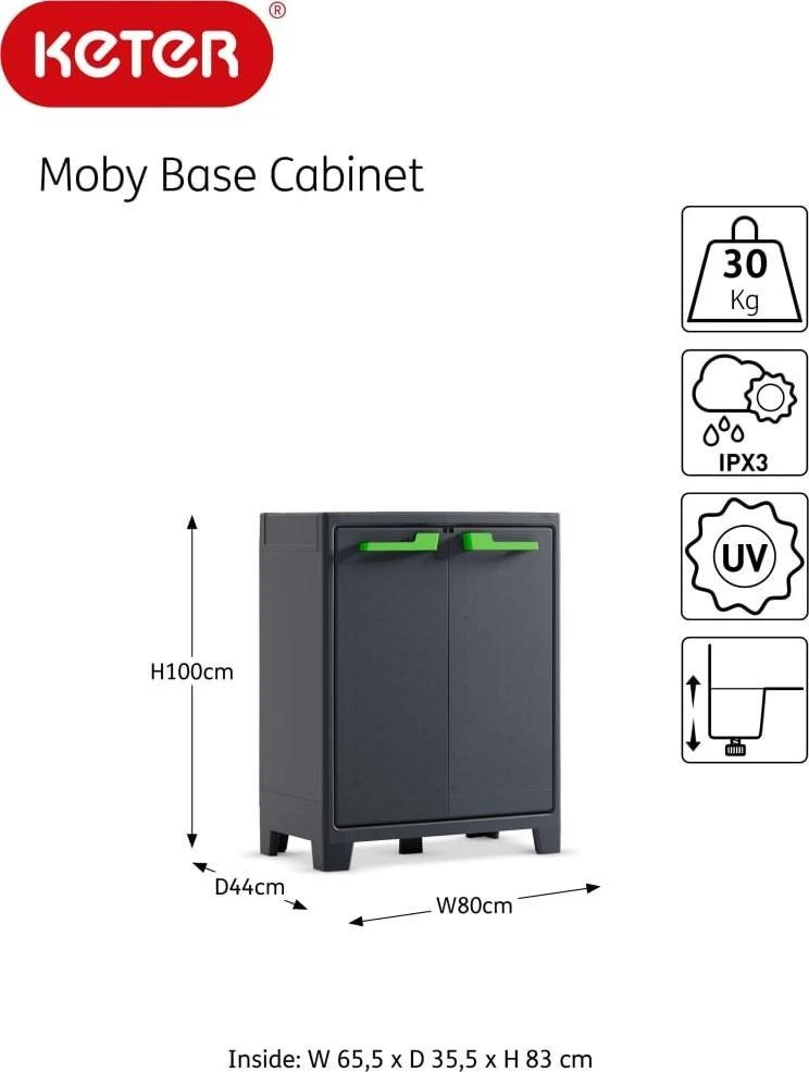 Keter Žema spintelė daiktams Moby, grafito pilkos spalvos, 100cm