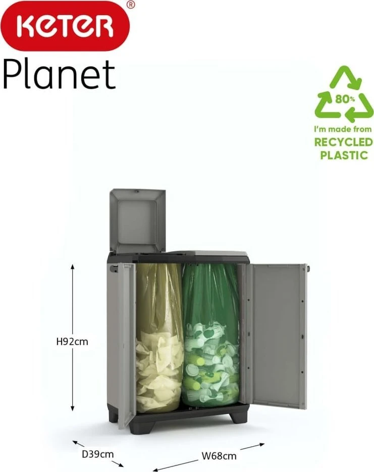 Keter Šiukšlių rūšiavimo spintelė Planet, pilkos ir juodos spalvos