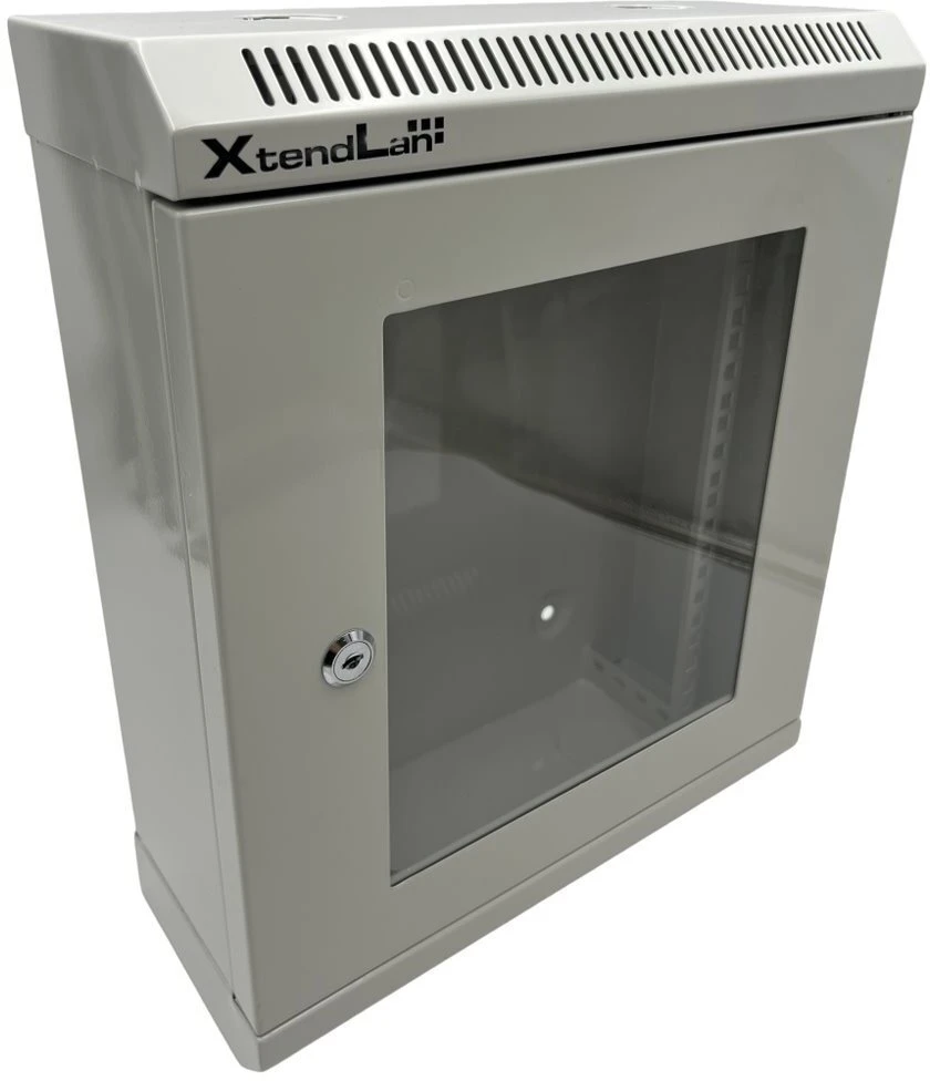 XtendLan 10" sieninė spinta 9U 350x140, keliamoji galia 50 kg, organinio stiklo durys, suvirintos, pilkos spalvos