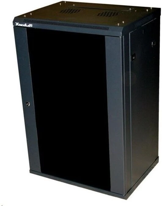 XtendLan 19" sieninė spinta 22U 600x450, keliamoji galia 60 kg, stiklinės dūminės durys, suvirintos, juodos