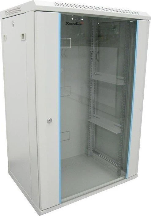 XtendLan 19" sieninė spinta 22U 600x600, keliamoji galia 60 kg, stiklinės dūminės durys, virintos, pilkos spalvos