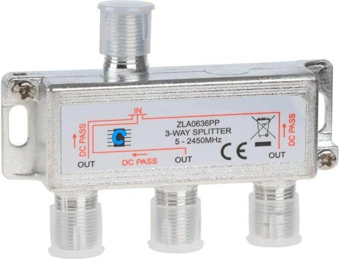 Cabletech 3 krypčių skirstytuvas, 5–2450 MHz maitinimo perdavimas