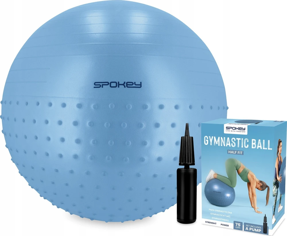 Gimnastikos kamuolys su masažiniais kauburėliais ir pompa Spokey HALF FIT