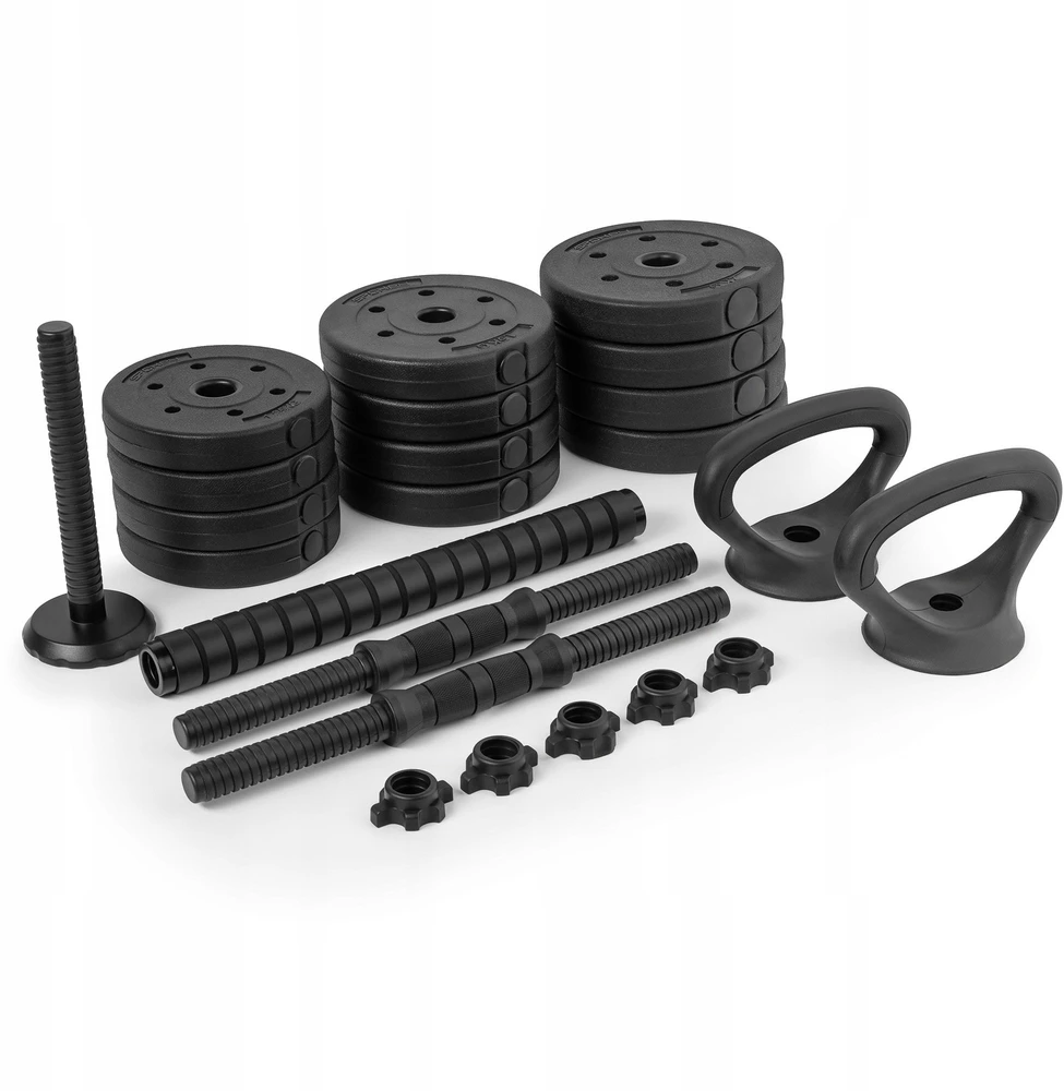 Spokey Rinkinys hantli 4w1 (sztanga, hantle, kettlebell, podpórki do pompek) PONDUS SET 20 kg (Rinkinys hantli 4w1 (sztanga, hantle, kettlebell, podpórki do pompek) Spokey PONDUS SET 20 kg)