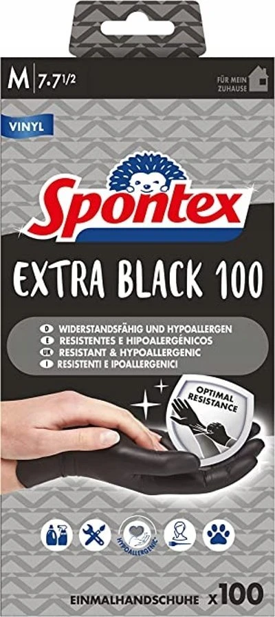 Spontex vienkartinės pirštinės Extra Juodas 100 vnt. su vinilu, M gr.