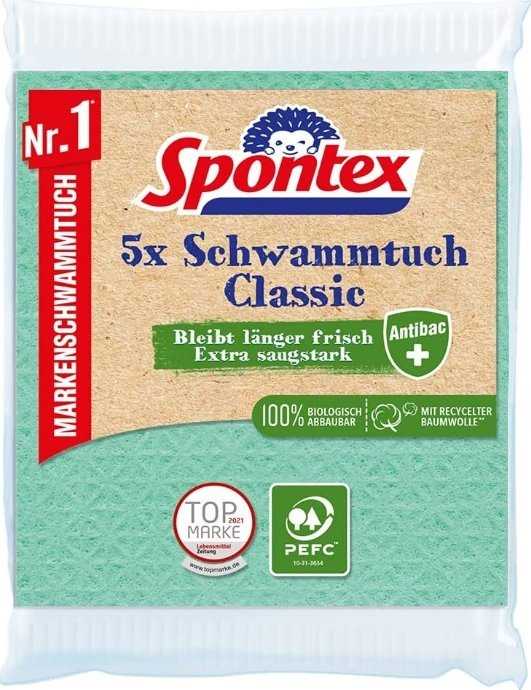 Spontex Spontex Schwammtuch Classic Antibac PEFC 5er Pack