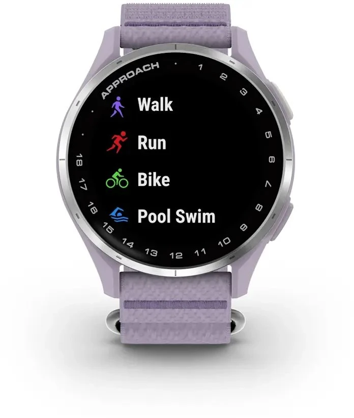 Išmanusis laikrodis Garmin Approach® J1, sidabrinis aliumininis korpusas su alyvos spalvos „ComfortFit“ medžiaginiu dirželiu | 010-03898-10