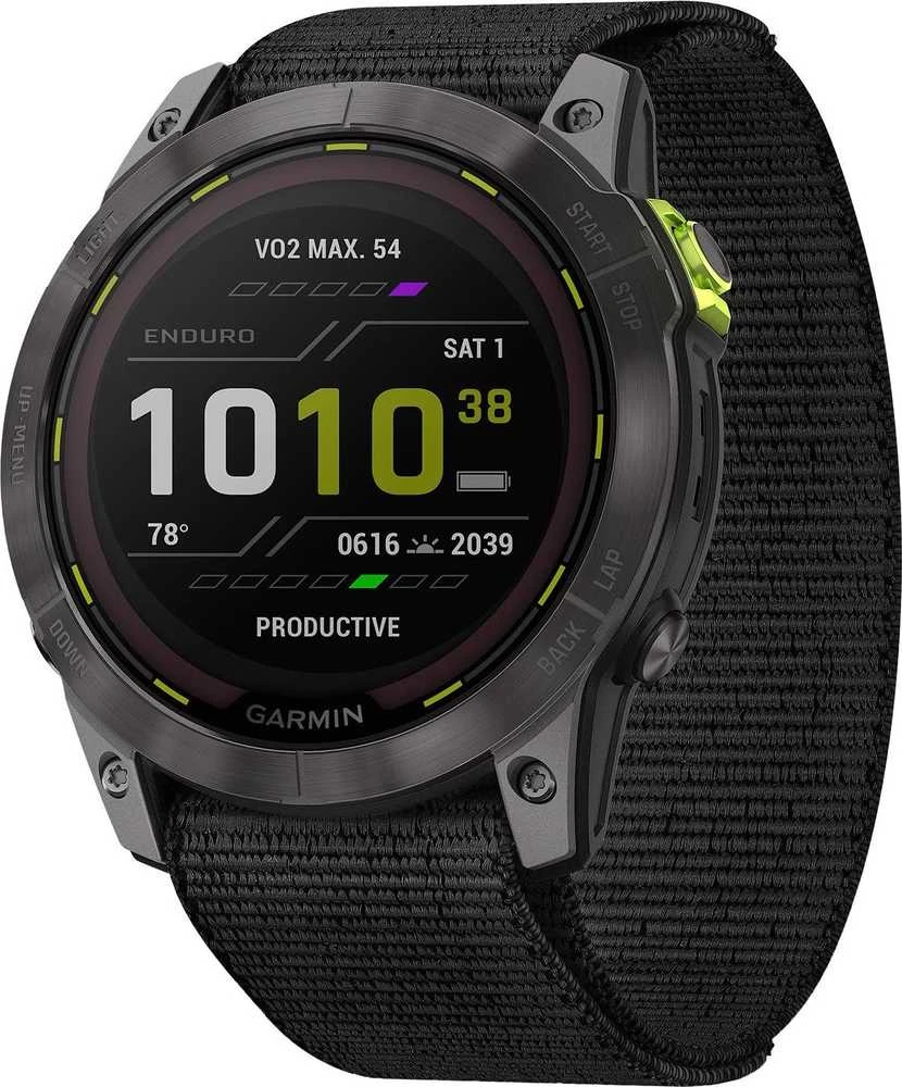 Išmanusis laikrodis Garmin Enduro 2, Anglies spalvos korpusas su juodu nailoniniu dirželiu „UltraFit“