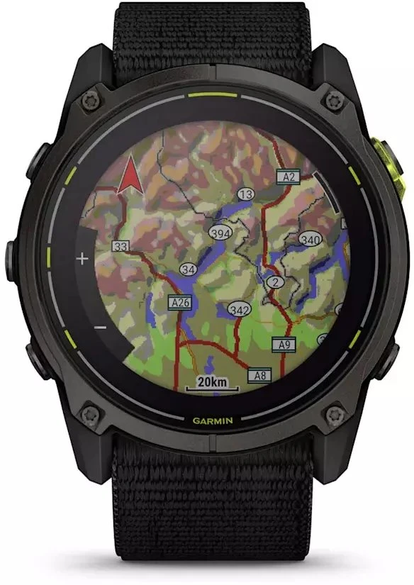 Išmanusis laikrodis Garmin Enduro 3 Pilkos anglies spalvos DLC titanas su juodos spalvos UltraFit Nylon dirželiu