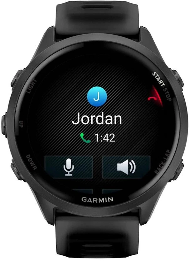 Išmanusis laikrodis Garmin Forerunner® 570 - 47mm, Pilkai melsvos spalvos aliuminis su permatomu juodu / juodu dirželiu