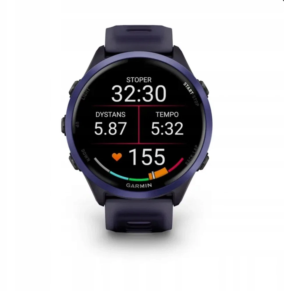 Išmanusis laikrodis Garmin  Forerunner® 570 - 47mm, Indigo spalvos aliuminis su permatomu imperinės rožinės / indigo spalvos dirželiu