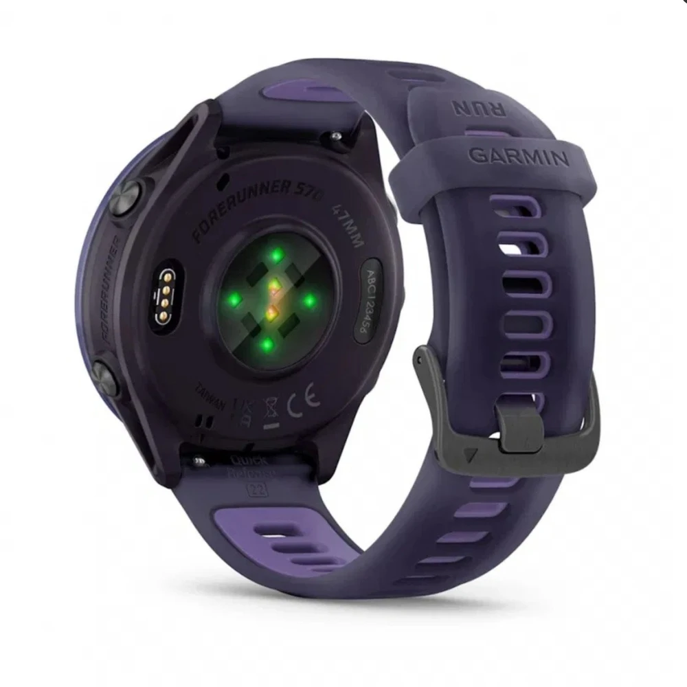 Išmanusis laikrodis Garmin  Forerunner® 570 - 47mm, Indigo spalvos aliuminis su permatomu imperinės rožinės / indigo spalvos dirželiu