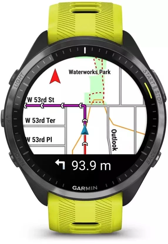 Išmanusis laikrodis Garmin Forerunner 965, Pilkos anglies spalvos korpusas su geltonos spalvos dirželiu