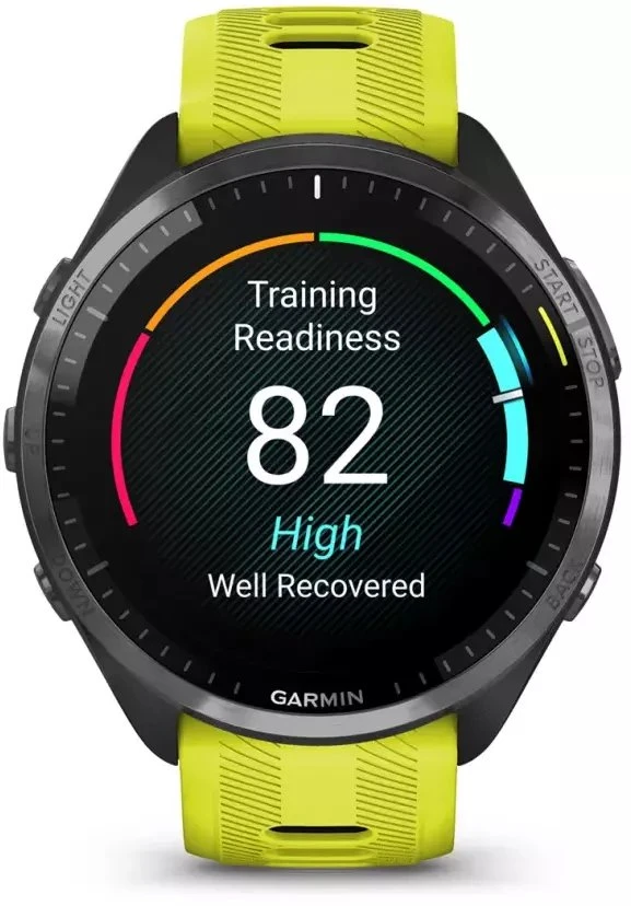 Išmanusis laikrodis Garmin Forerunner 965, Pilkos anglies spalvos korpusas su geltonos spalvos dirželiu