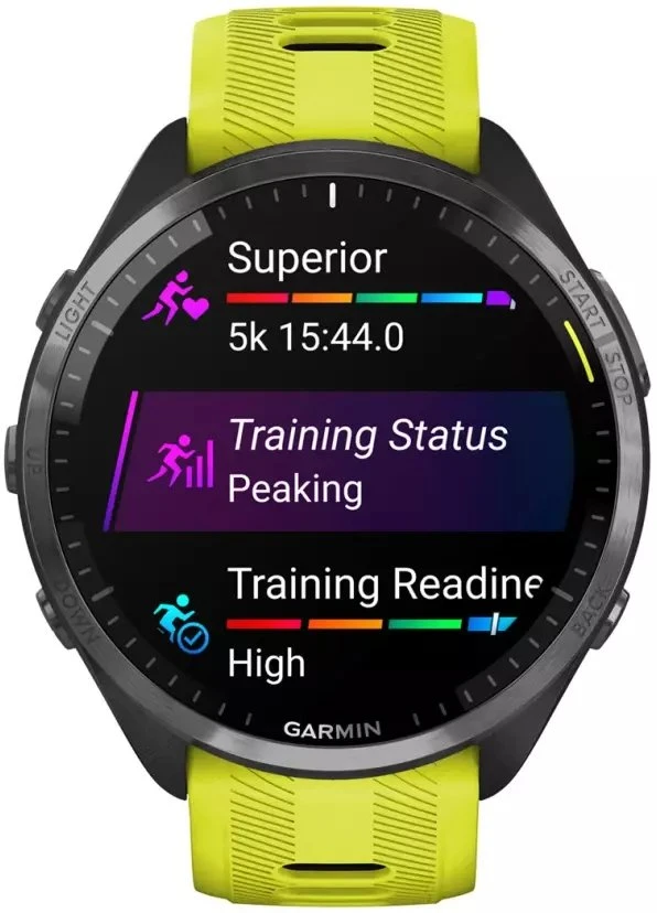 Išmanusis laikrodis Garmin Forerunner 965, Pilkos anglies spalvos korpusas su geltonos spalvos dirželiu