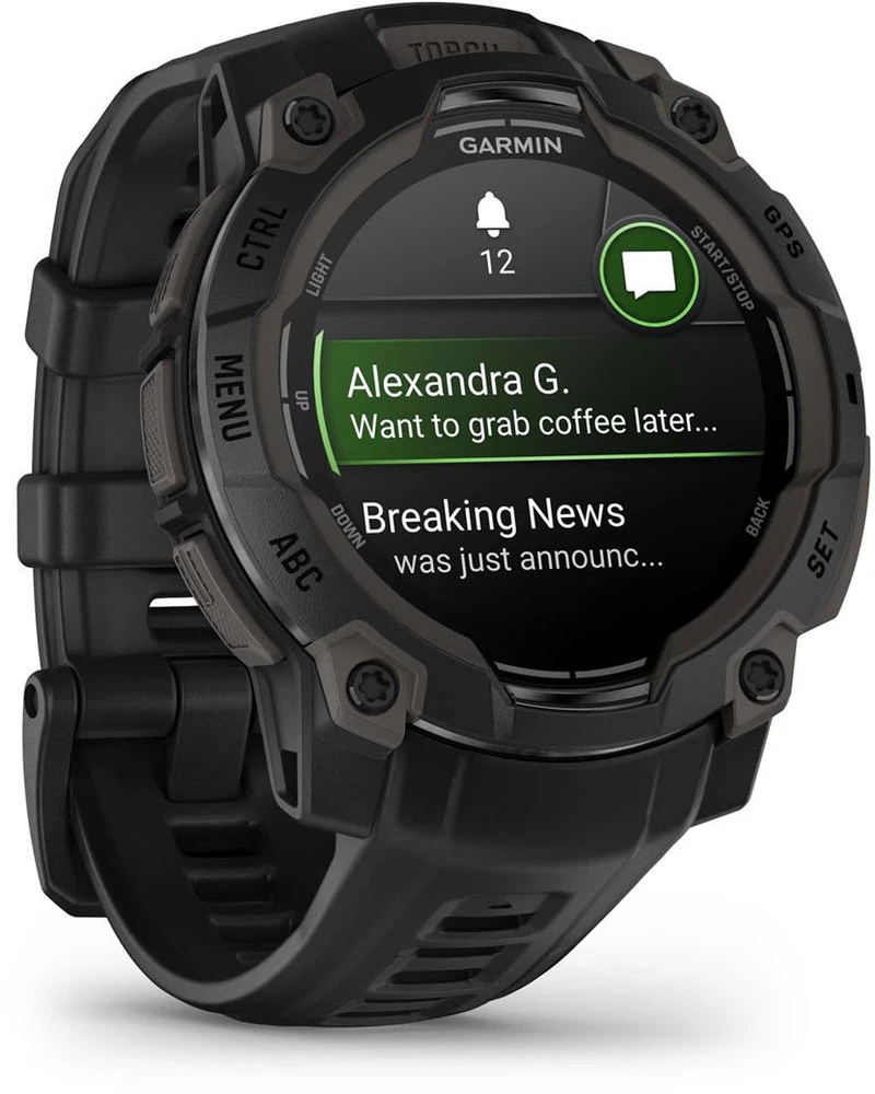 Išmanusis laikrodis Garmin Instinct 3 – 45 mm, AMOLED Juodas su juodu dirželiu