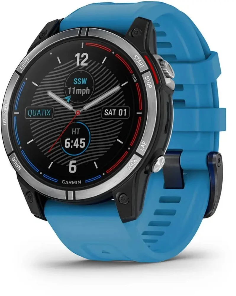 Išmanusis laikrodis Garmin Quatix 7 Base, Juodos spalvos apvadas su žydros spalvos silikoniniu dirželiu