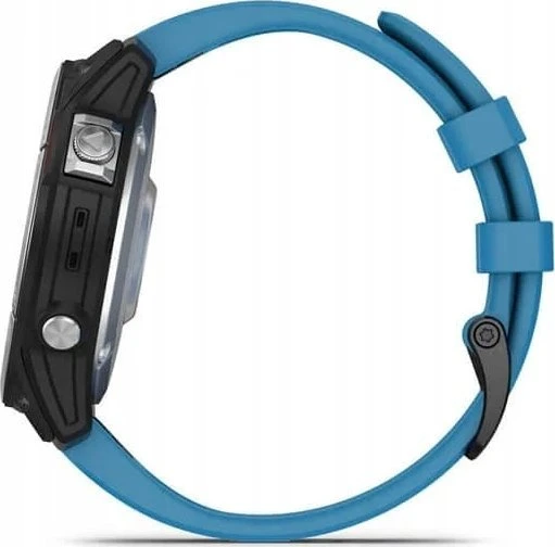 Išmanusis laikrodis Garmin Quatix 7 Base, Juodos spalvos apvadas su žydros spalvos silikoniniu dirželiu