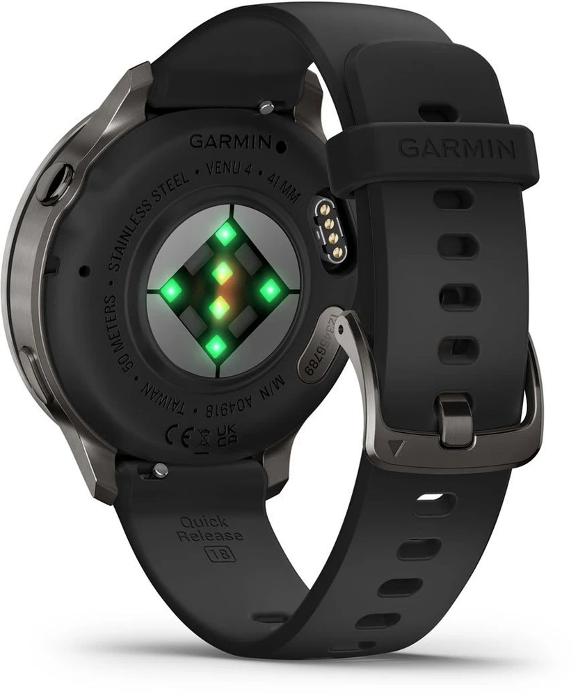 Išmanusis laikrodis Garmin Venu® 4 - 41 mm Skalūno spalvos su juodu silikoniniu dirželiu | 010-03013-02