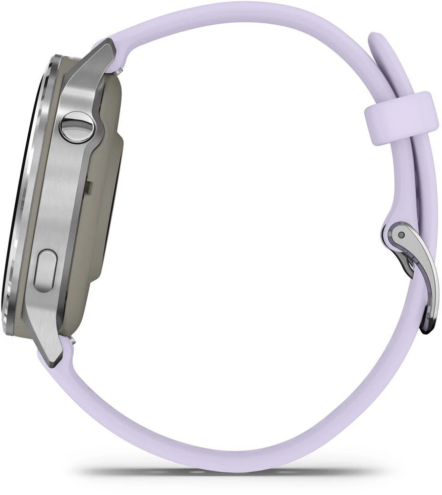 Išmanusis laikrodis Garmin Venu® 4 - 41 mm Sidabro spalvos su šviesiai violetinės spalvos silikoniniu dirželiu | 010-03013-01