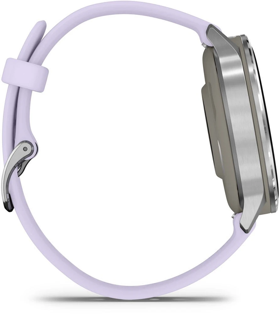 Išmanusis laikrodis Garmin Venu® 4 - 41 mm Sidabro spalvos su šviesiai violetinės spalvos silikoniniu dirželiu | 010-03013-01