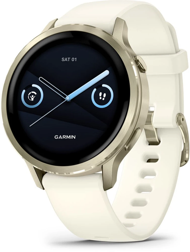 Išmanusis laikrodis Garmin Venu® 4 - 41 mm | spalva: pilkšvos aukso spalvos su kreminės spalvos silikoniniu dirželiu (010-03013-00)