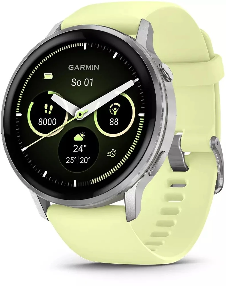 Išmanusis laikrodis Garmin Venu® 4 - 45 mm | spalva: sidabro spalvos su citrinų spalvos silikonine apyranke (010-03014-02)