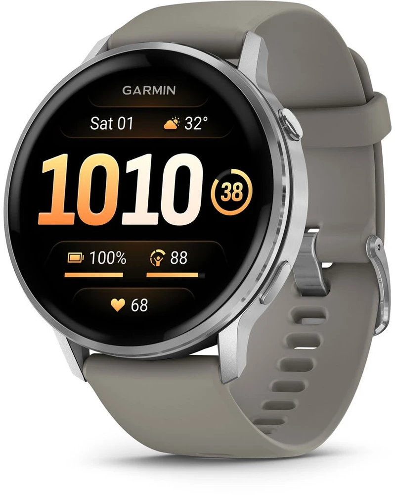 Išmanusis laikrodis Garmin Venu® 4 - 45 mm | spalva: sidabro spalvos su sidabrinės pilkos spalvos silikoniniu dirželiu (010-03014-01)