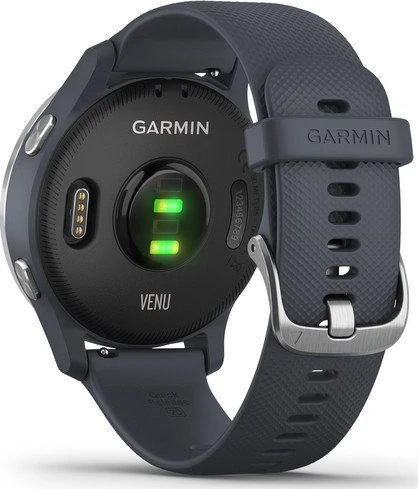 Išmanusis laikrodis Garmin Venu, Sidabro spalvos korpuso apvadas su mėlynai pilkos spalvos dirželiu