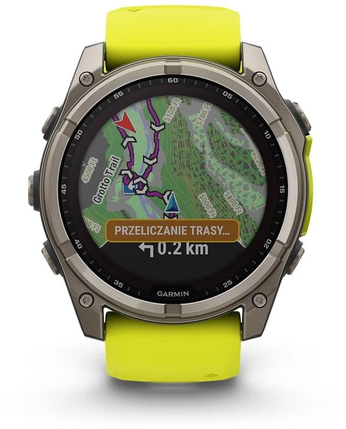 Išmanusis laikrodis Garmin Fenix 8 51mm, Solar, Sapphire, Titanas su ryškiai geltonu / grafito spalvos silikoniniu dirželiu