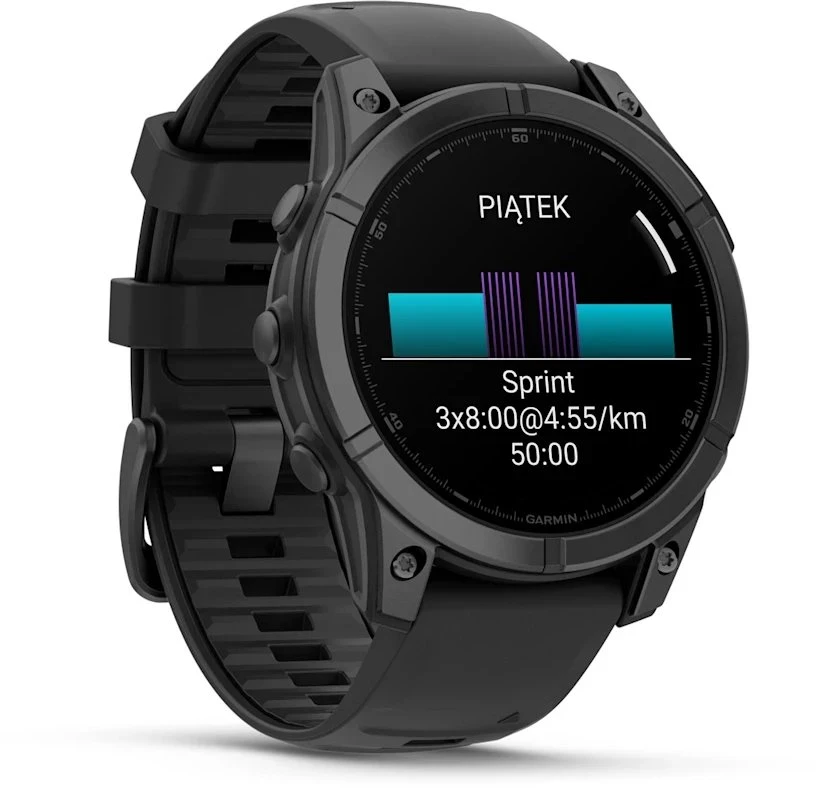 Išmanusis laikrodis Garmin Fenix E, 47 mm, AMOLED, Pilkai melsvos spalvos plienas, Juodo silikono dirželis