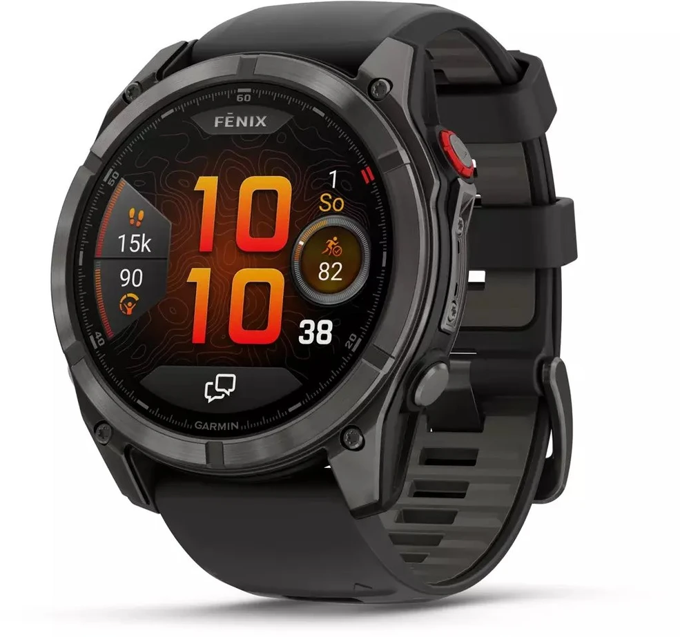 Išmanusis laikrodis Garmin fēnix® 8 Pro – 51 mm, AMOLED Sapphire, Pilkos anglies spalvos DLC titanas su juodos / pilkos akmenukų spalvos silikoniniu dirželiu | 010-03199-01