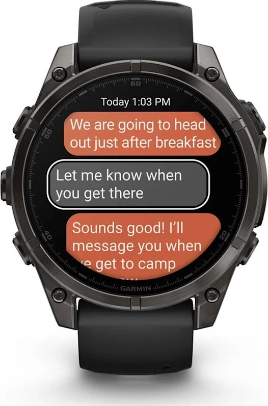 Garmin Išmanusis laikrodis Fenix 8 – 47 mm, AMOLED Sapphire, Pilkos anglies spalvos DLC titanas su juodai pilkos spalvos silikoniniu dirželiu